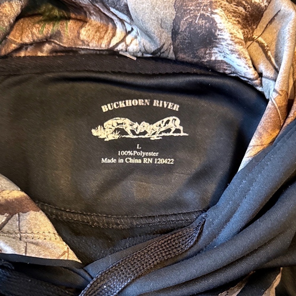 Buckhorn River Realtree Mens Hoodie Black Deer Graphic Camo Lined Sweatshirt L - Picture 3 of 4